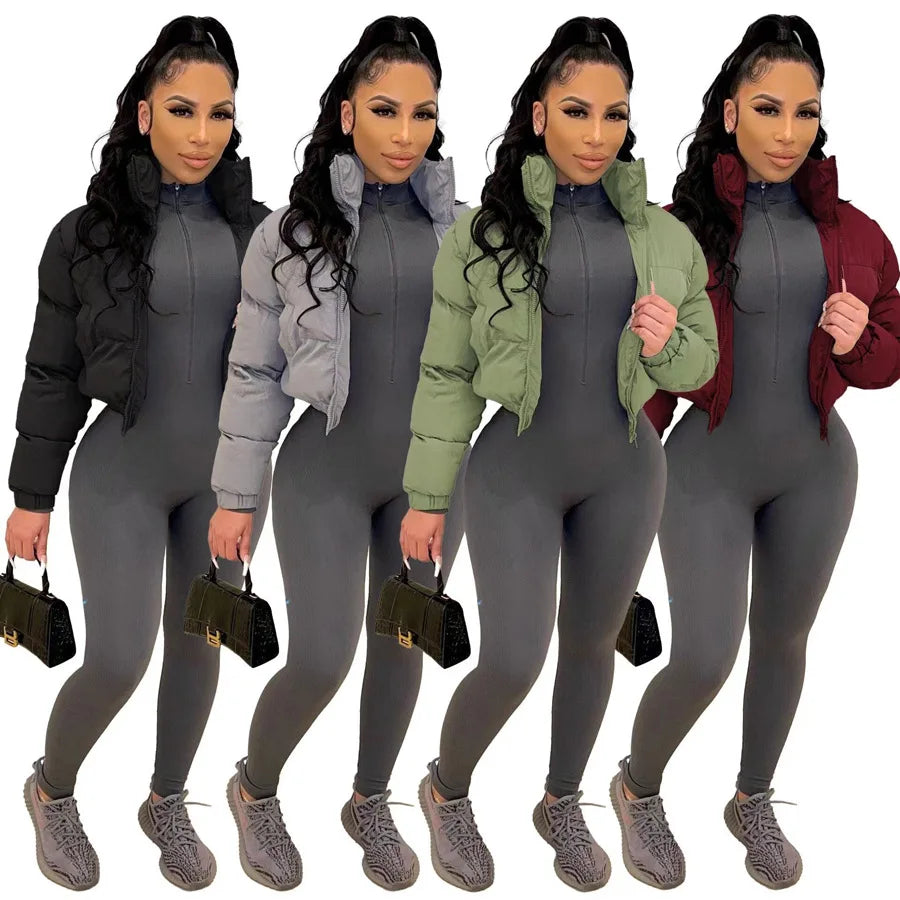 Jackets for Women Autumn Winter Fashin Long Sleeve Zipper Design Casual Plain O-Neck Daily Crop Puffer Jacket Coat