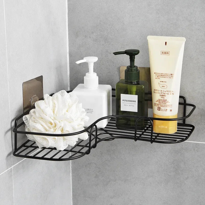 Bathroom Shelf Shower Wall Mount Shampoo Storage Holder with Suction Cup No Drilling Kitchen Storage Bathroom Accessories