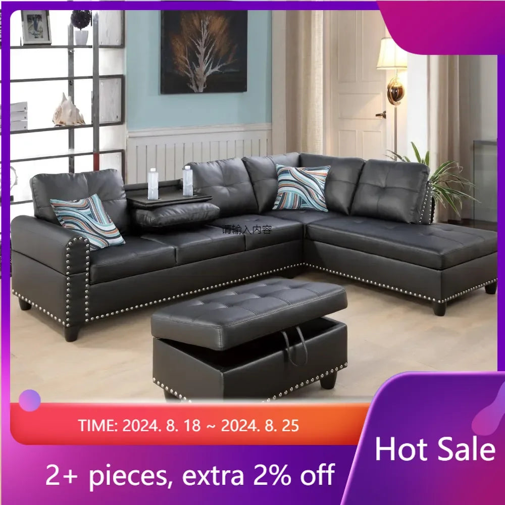 3-piece L-shaped Sectional Sofa Furniture for the Living Room Sectional Furniture Set Complete Home Rooms Livingroom Sets Luxury